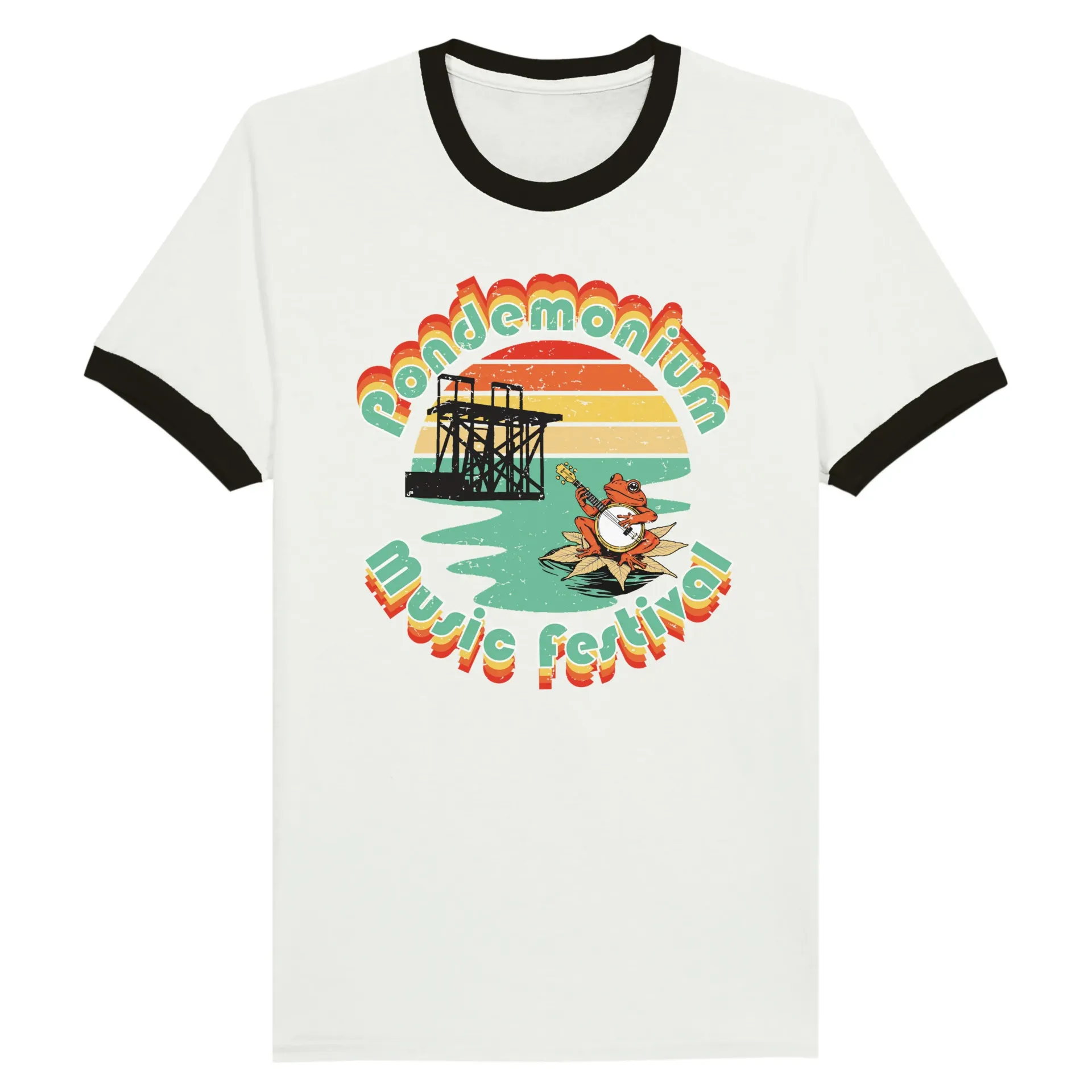 Pondemonium Unisex Ringer T-shirt - Classic (White and Black, S)