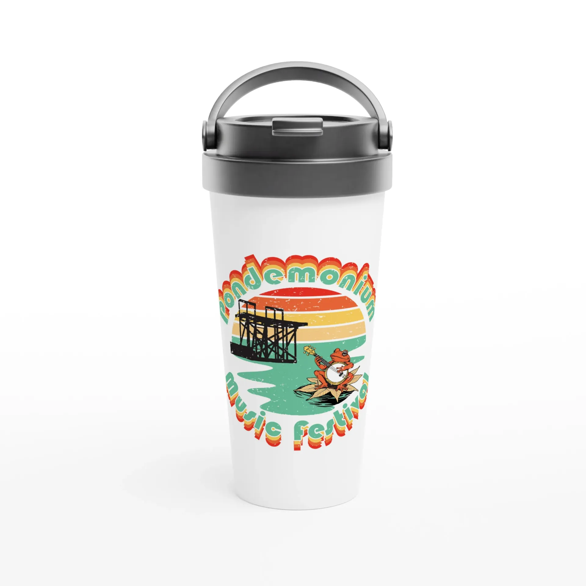 Pondemonium White 15oz Stainless Steel Travel Mug 