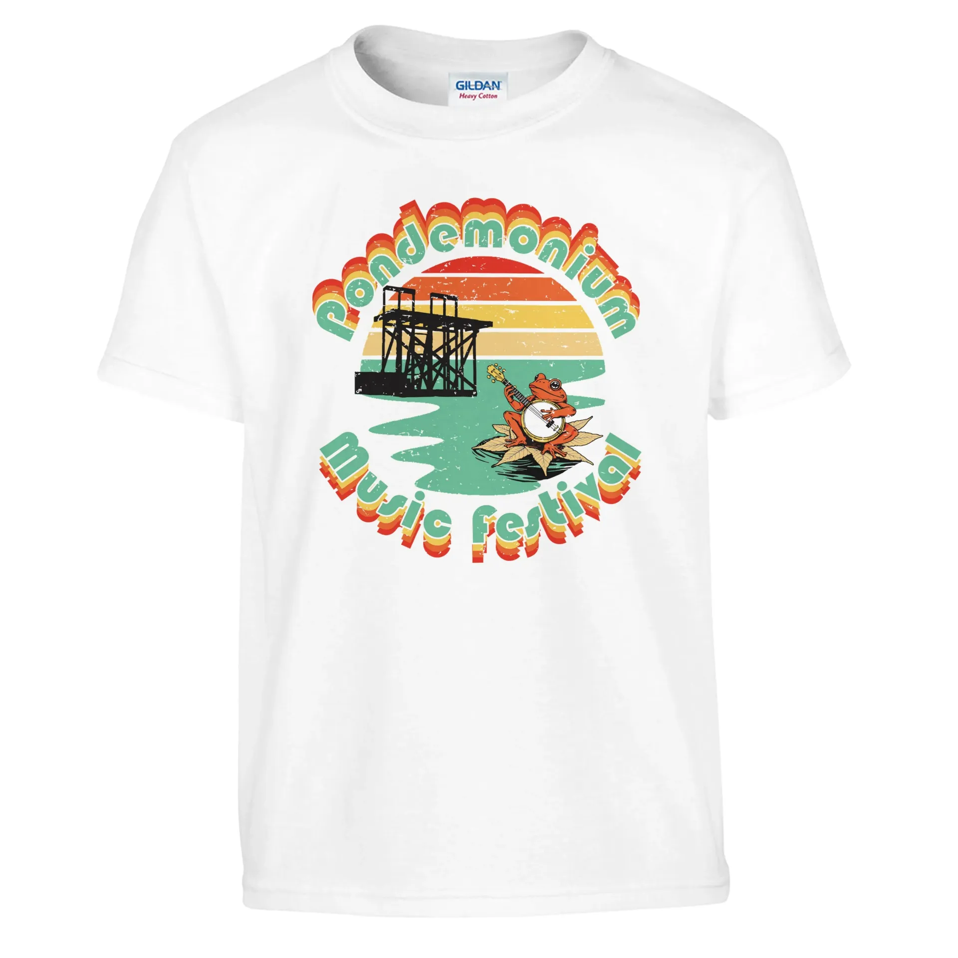 Pondemonium Unisex Kids Crewneck T-shirt - Large Chest Logo (White, XS)